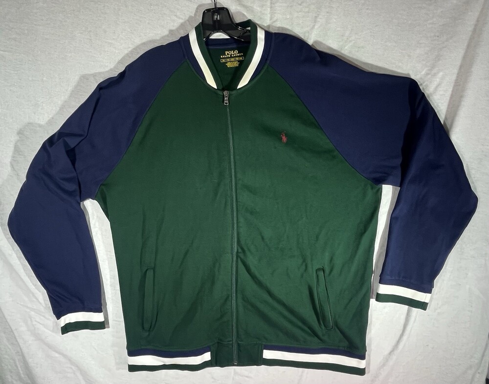 Polo Ralph Lauren Varsity Jacket Men’s XXL Green Blue Full Zip Colorblock Jacket